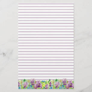 Papelaria Flores roxas da aguarela das violetas alinhadas
