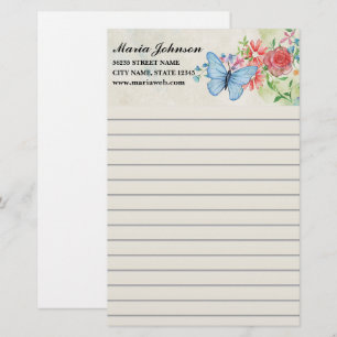 Papelaria Flores Silvestres em Aquarela Elegante e Borboleta