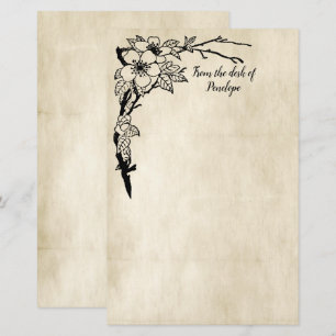 Papelaria Flores Vintage Pergaminho Antigo Adicione Seu Nome