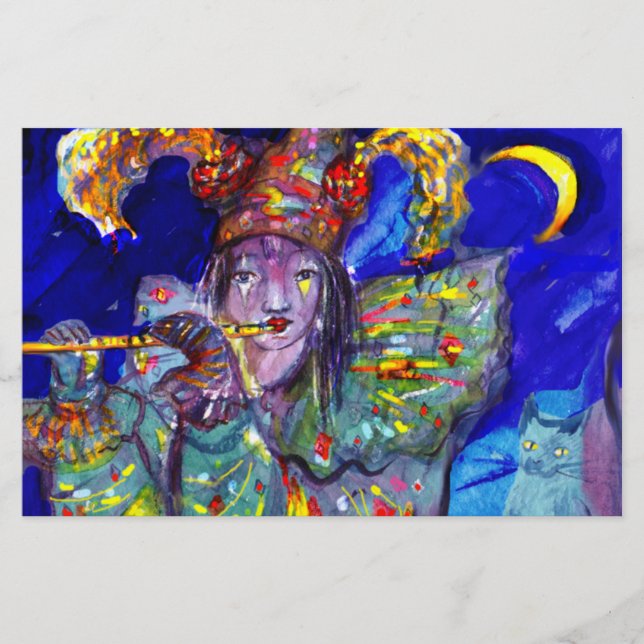 Papelaria FLUTIST IN BLUE / Venetian Carnival Night (Frente)
