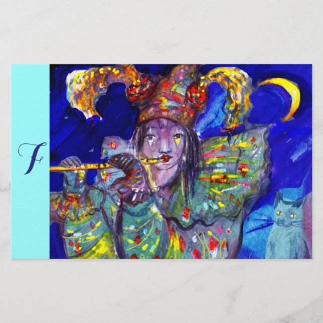 Papelaria FLUTIST IN BLUE / Venetian Carnival Night Monogram (Frente)