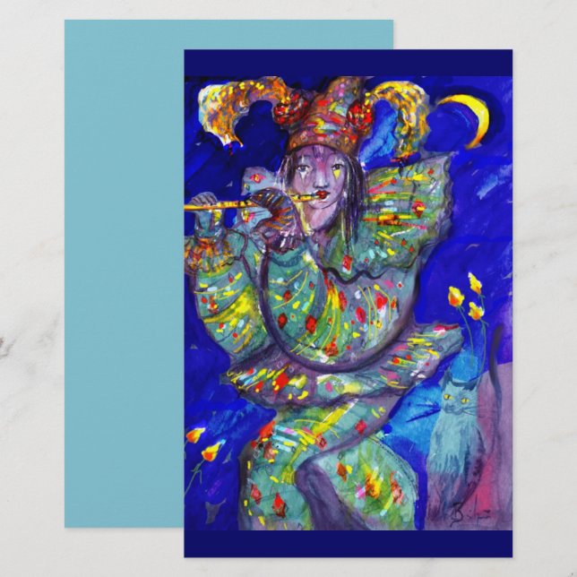 Papelaria FLUTIST IN BLUE / Venetian Carnival Night Statione (Frente/Verso)
