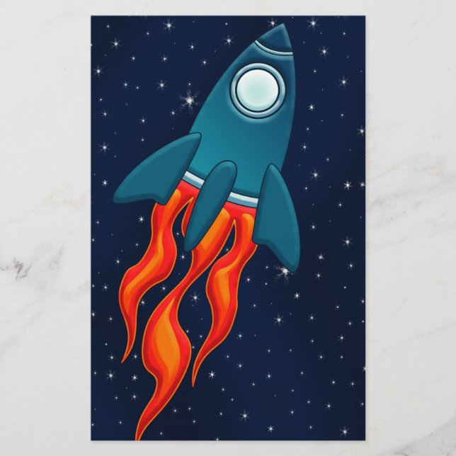 Papelaria Foguete Espacial Fofo e Design de Espaço Sideral (Frente)