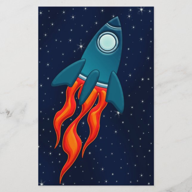 Papelaria Foguete Espacial Fofo e Design de Espaço Sideral (Frente)