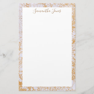 Papelaria Folha Dourado   metálico de mármore branco
