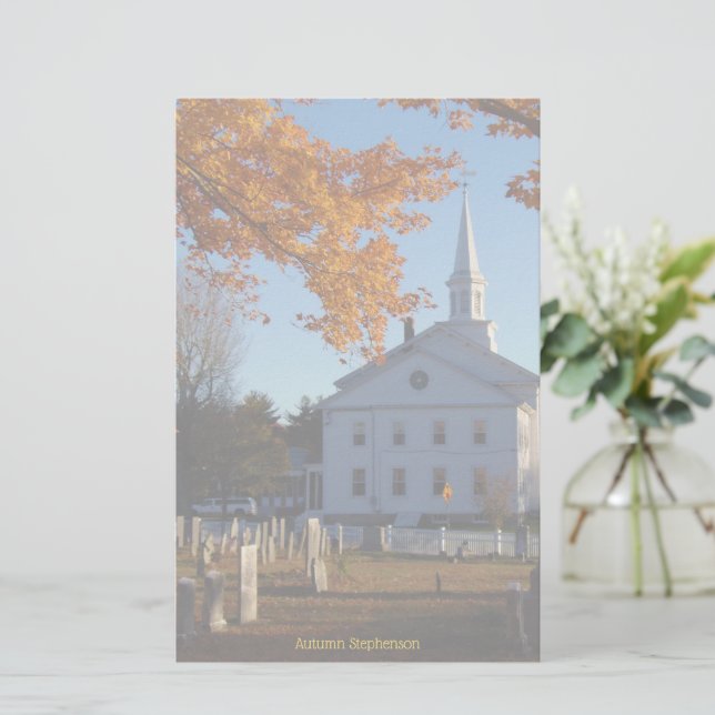 Papelaria Folhagem de ouro com Igreja e Cemitério (Em pé/Frente)