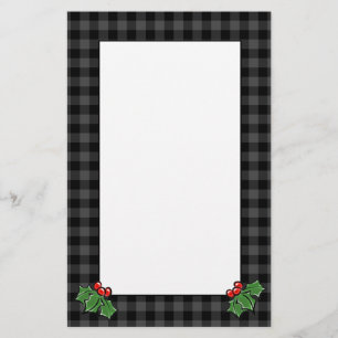 Papelaria Folhas de Holly   XADREZ CINZA   Torcida de Natal
