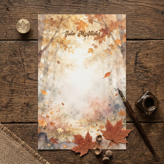 Papelaria Folhas de Outono Floresta em Aquarela de Outono