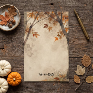 Papelaria Folhas de Outono Laranja Queimada Aquarela Árvore 