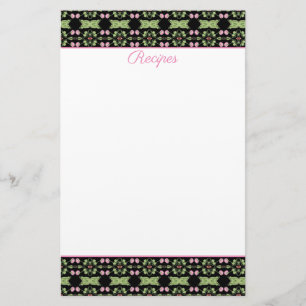 Papelaria Folhas de receitas decorativas rosa e verde padrão