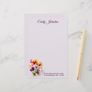 Papelaria Folheto Personalizado de Flores de Aquarela de lav