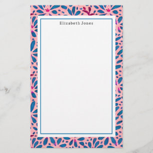Papelaria Folk Art Pink and Blue Floral