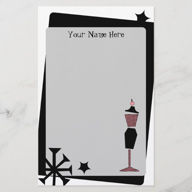 Papelaria Formulário retro do vestido do rosa & do preto do (Frente)