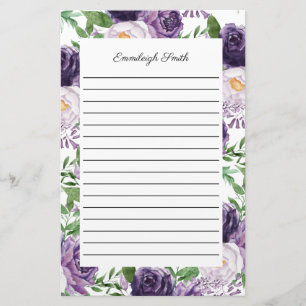 Papelaria Forrada Peônias Lavanda Roxa Floral