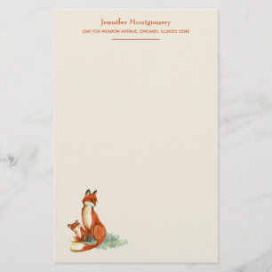Papelaria Fox e Baby Watercolor Ilustração Personalizada