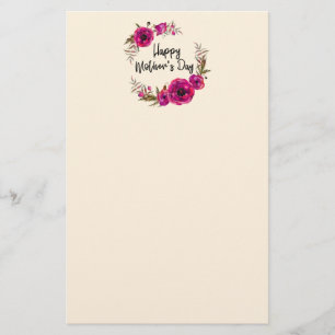 Papelaria Fuchsia Poppies Floral Wreath Happy Dia de as mães