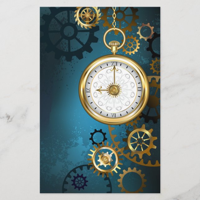 Papelaria Fundo de turquesa Steampun com engrenagens (Frente)
