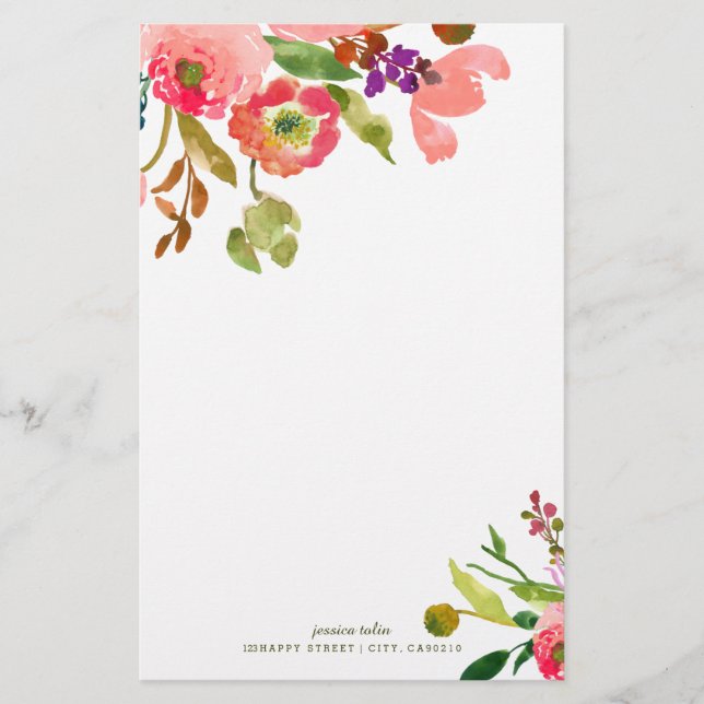 Papelaria Fundo DIY floral aquarela da PixDezines (Frente)