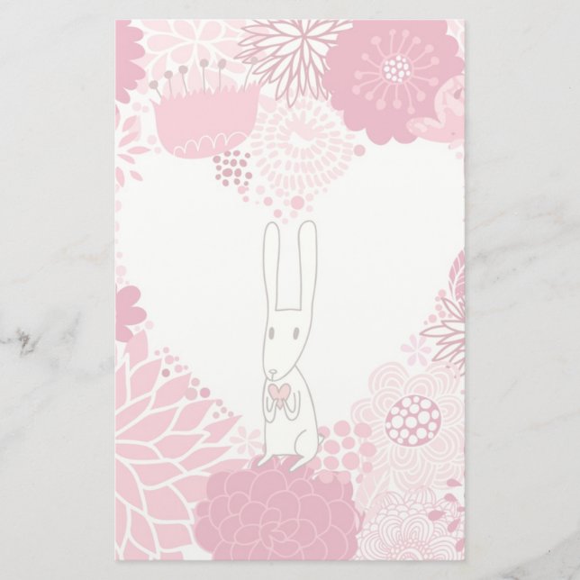 Papelaria Fundo floral romântico com coelho bonito (Frente)
