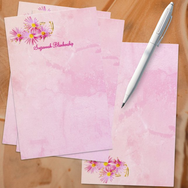 Papelaria Fundo Rosa-Abstrato da Borda do Canto Floral (front and back template stationery)