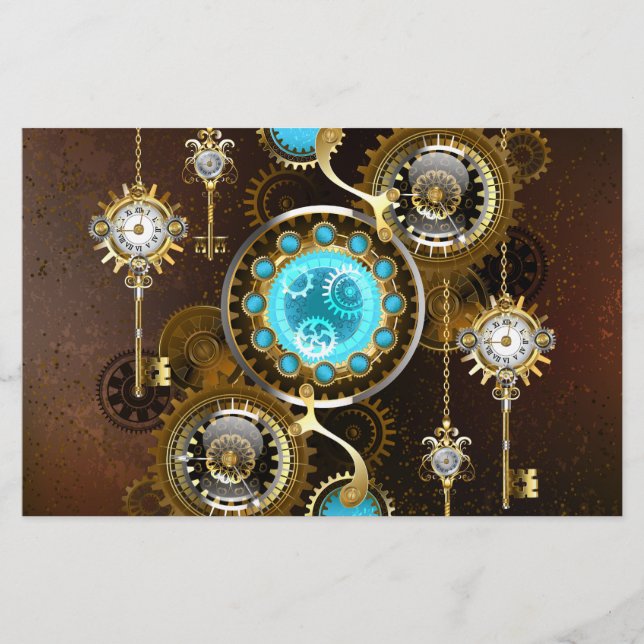 Papelaria Fundo Rusty Steampunk com Lentes Turquesa (Frente)