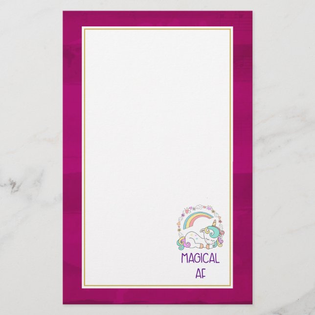 Papelaria Funny Unicorn dizendo magia AF (Frente)