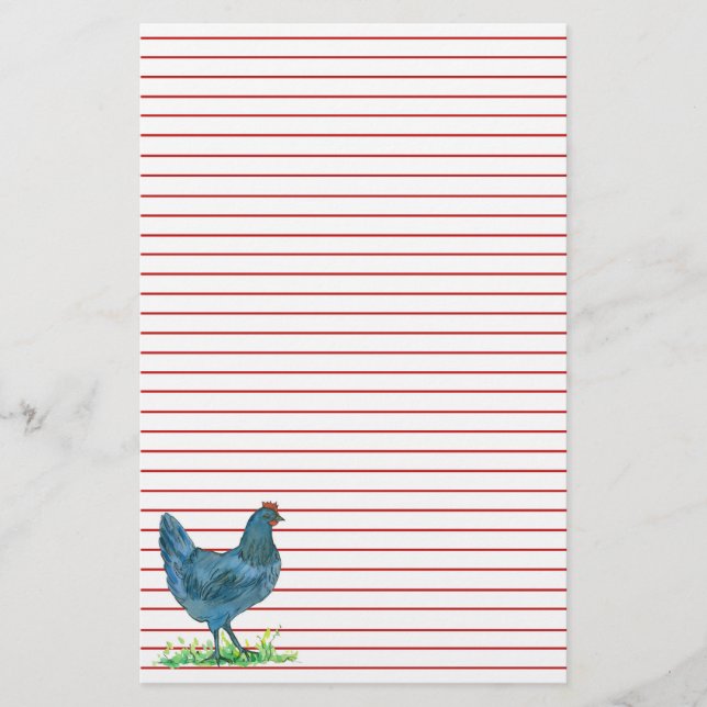 Papelaria Galinha Blue Hen Aquarela Com Linhas Vermelhas (Frente)