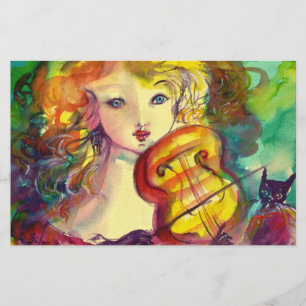 PAPELARIA GAROTA VIOLINISTA, VIOLINA E GATO
