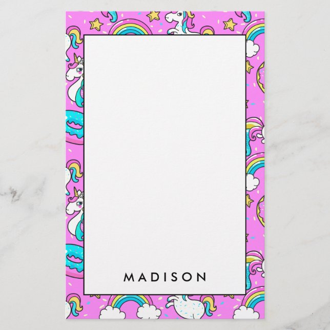 Papelaria gatinho e unicórnio engraçados da gliteira rosa Ki (Frente)