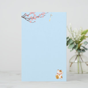 Papelaria Gato Calico Japonês, Maneki Neko Blue