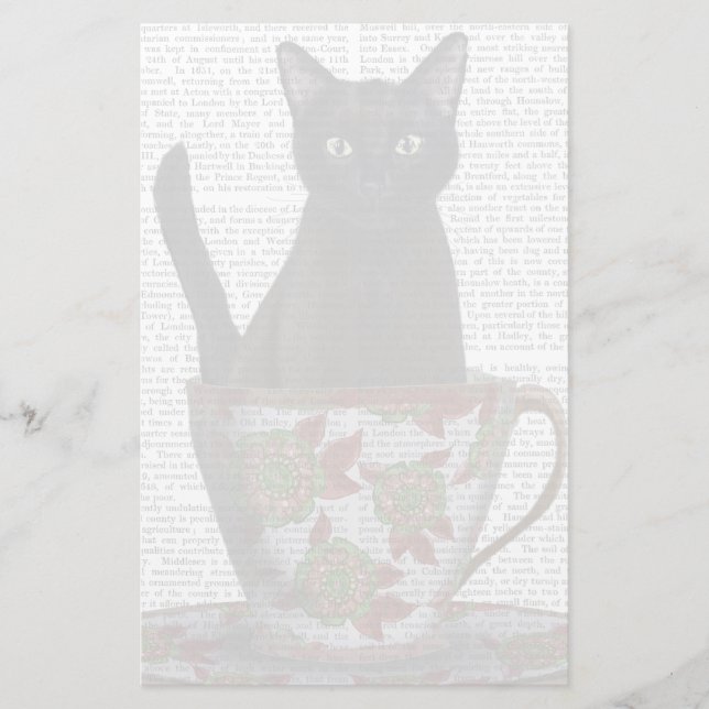 Papelaria Gato Negro em Teacup (Frente)