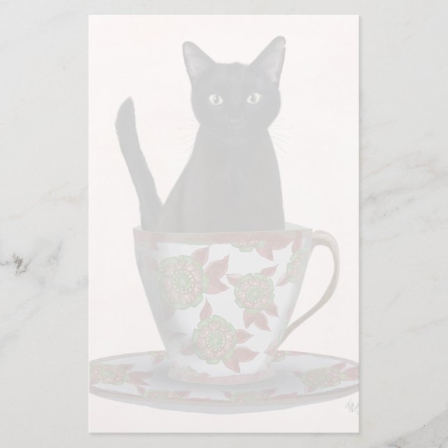 Papelaria Gato Negro em Teacup (Frente)