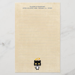 Papelaria Gato Preto com Anjo Halo Bonito Ouro Personalizado