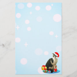Papelaria Gato Tabby de Natal Fofo, orbes de luz no azul cel