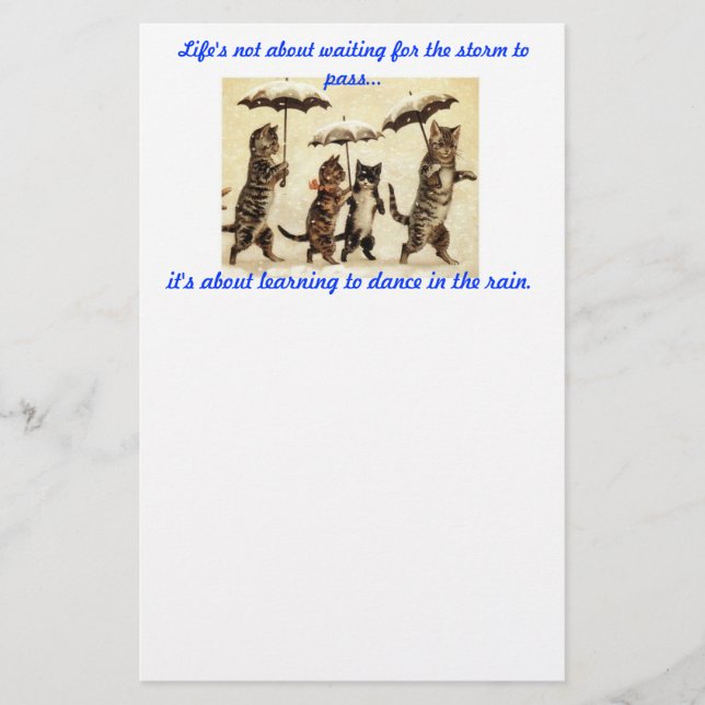 Papelaria gatos com os guarda-chuvas no papel de carta da (Frente)