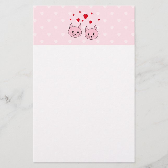 Papelaria Gatos cor-de-rosa com corações do amor (Frente)