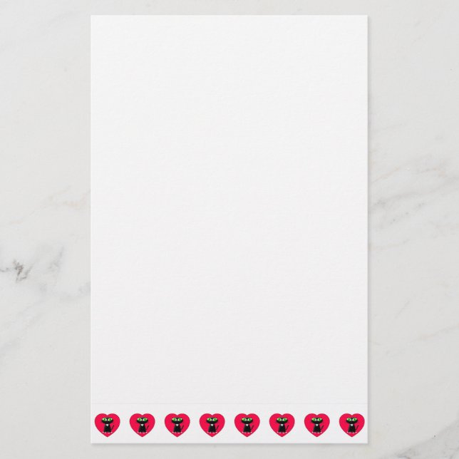 Papelaria Gatos Negros Cachorros Em Corações Vermelhos (Frente)