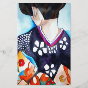 Papelaria Geisha com arte original quimono azul escuro