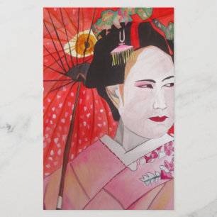 Papelaria Geisha com pintura de arte original do Red Umbrell