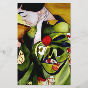 Papelaria Geisha com quimono verde-oliva