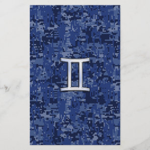 Papelaria Gemini Zodiac - Símbolo Azul - Camuflagem Digital