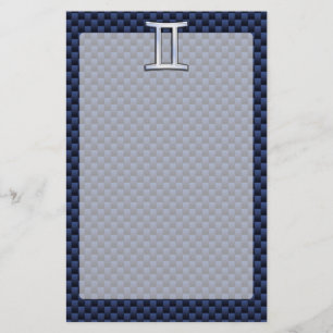 Papelaria Gemini Zodiac Symbol Navy Blue Carbon Fiber Print