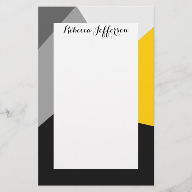 Papelaria Geo amarelo e preto cinzento moderno simples (Frente)