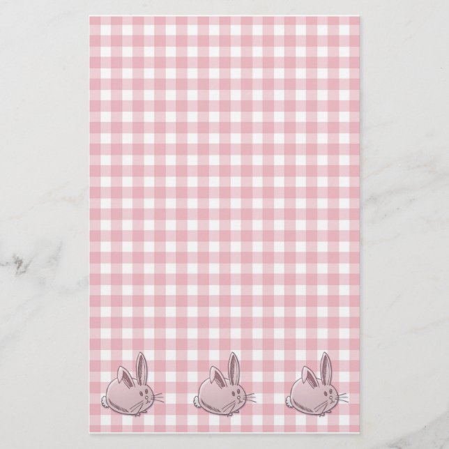 Papelaria gingham rosa e coelhos (Frente)