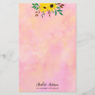 Papelaria Girassol Floral Cor de Água Rosa Personalizada