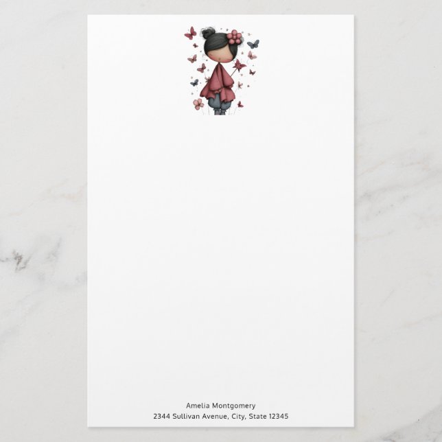 Papelaria Girl with Magic Wand and Butterflies Cute (Frente)