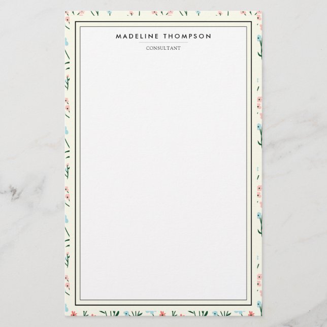 Papelaria Girly Chic Pastel Pink Blue Flowers Pattern (Frente)