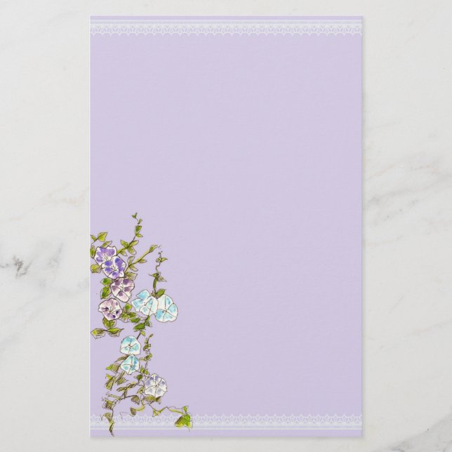 Papelaria Glória da Manhã Flores de Aquarela Lilac (Frente)