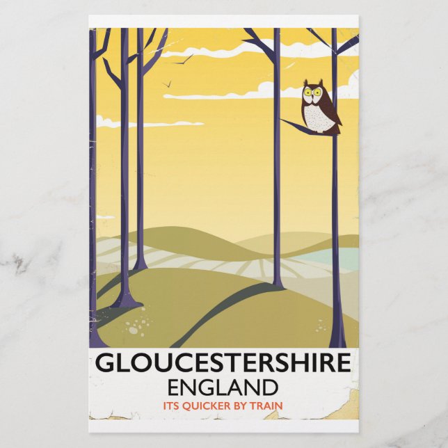 Papelaria Gloucestershire, England Train poster de viagens. (Frente)