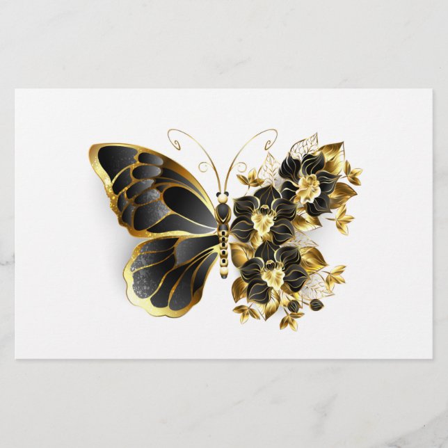 Papelaria Gold Flower Butterfly with Black Orchid (Frente)